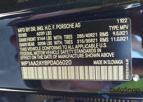 2023 Porsche Cayenne Platinum Edition z USA, uszkodzony, nr VIN WP1AA2AY8PDA06020